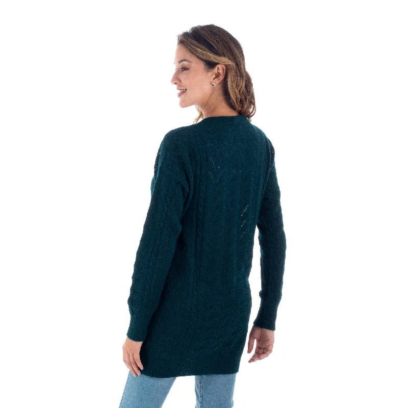 Novica Handmade Eminence In Teal Baby Blend Cardigan Sweater