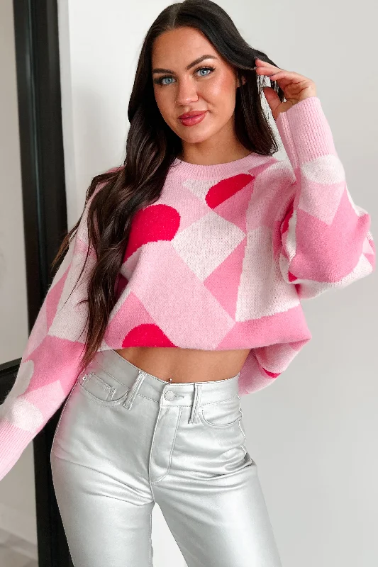 No Valentine Needed Heart Pattern Oversized Sweater (Pink/Red)