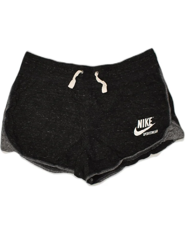 NIKE Womens Sport Shorts UK 16 Large Grey Flecked Cotton