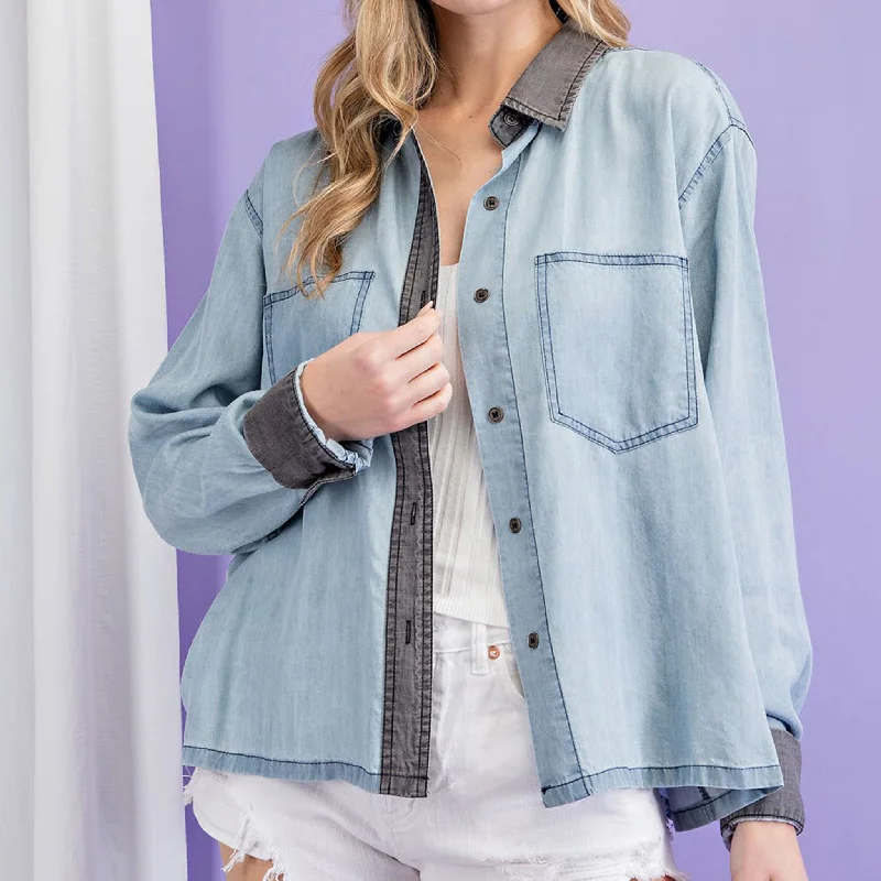 Chambray Contrast Button Down Shirt