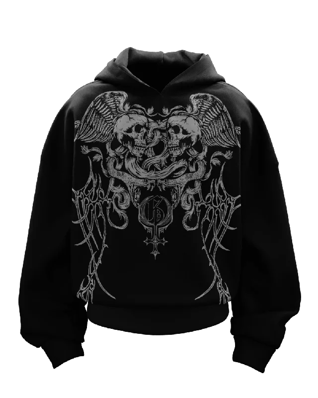 Skullwings Boxy Oversized Black Hoodie