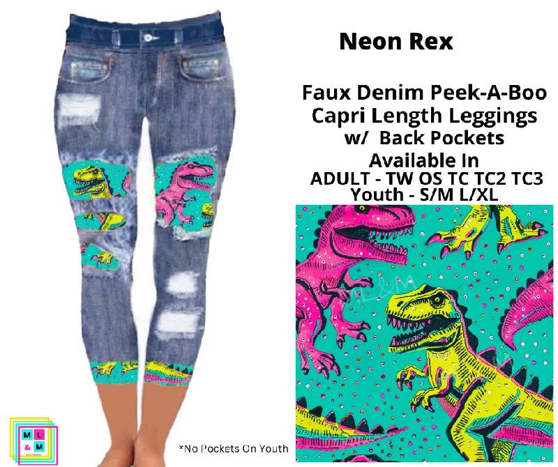 Neon Rex Faux Denim Peekaboo Capris