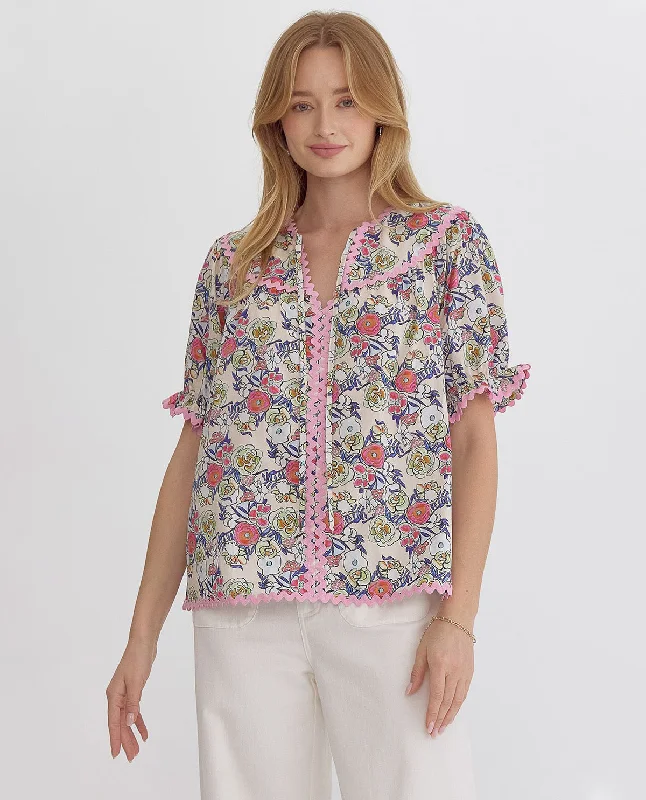 Short Sleeve Floral Print Blouse