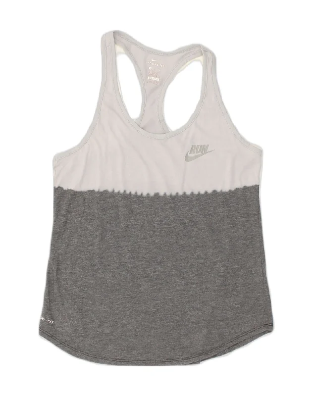 NIKE Womens Running Vest Top UK 10 Small Grey Colourblock Polyester