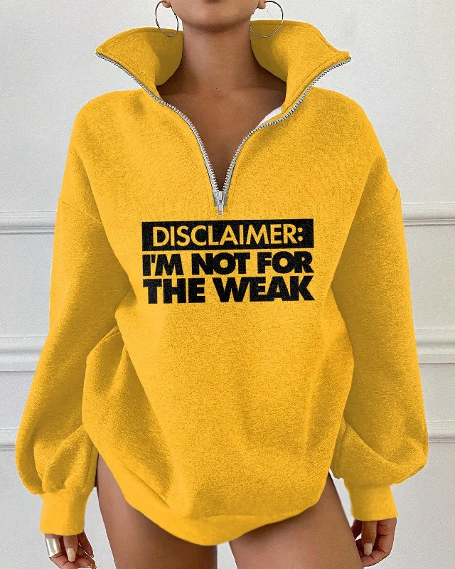 Do Not Disturb Zipper Stand Collar Loose Fleece Sweatshirt