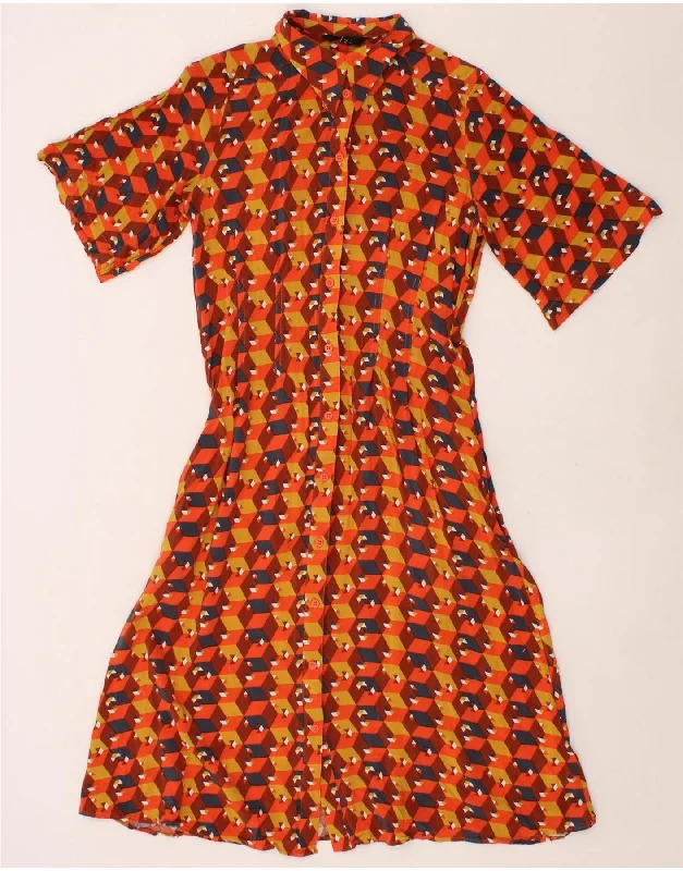 NEXT Womens Shirt Dress UK 10 Small Orange Geometric Viscose