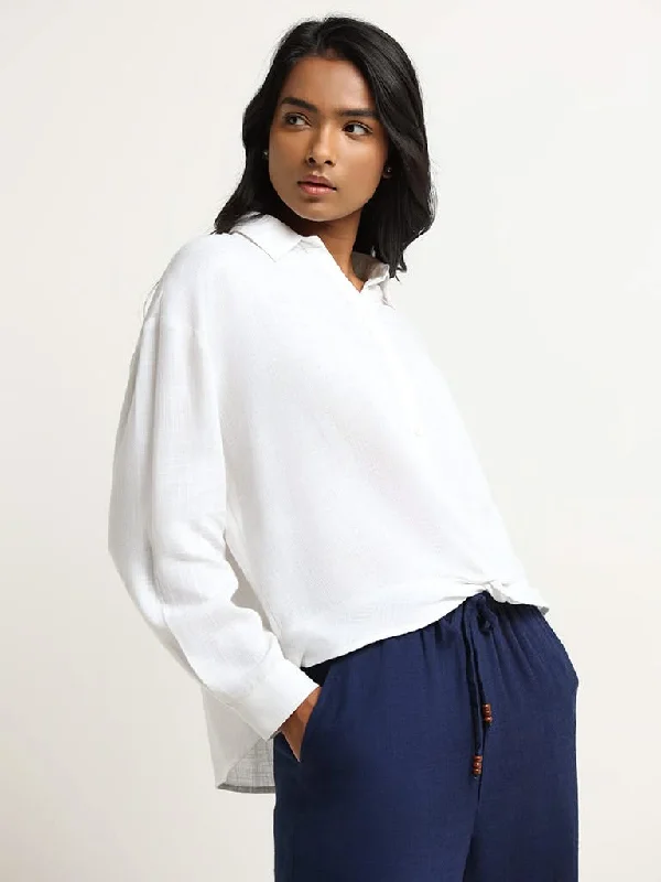 LOV White Knot-Detail Blended Linen Shirt