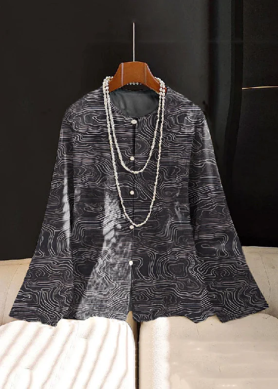 Chinese Style Black texture Embroideried Button Silk Coat Long Sleeve