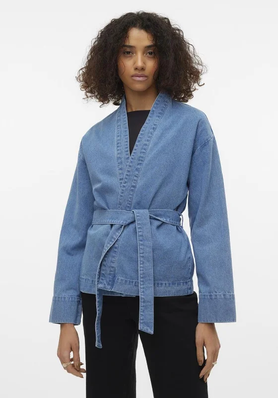 Vero Moda Keely Belted Short Denim Kimono, Medium Blue