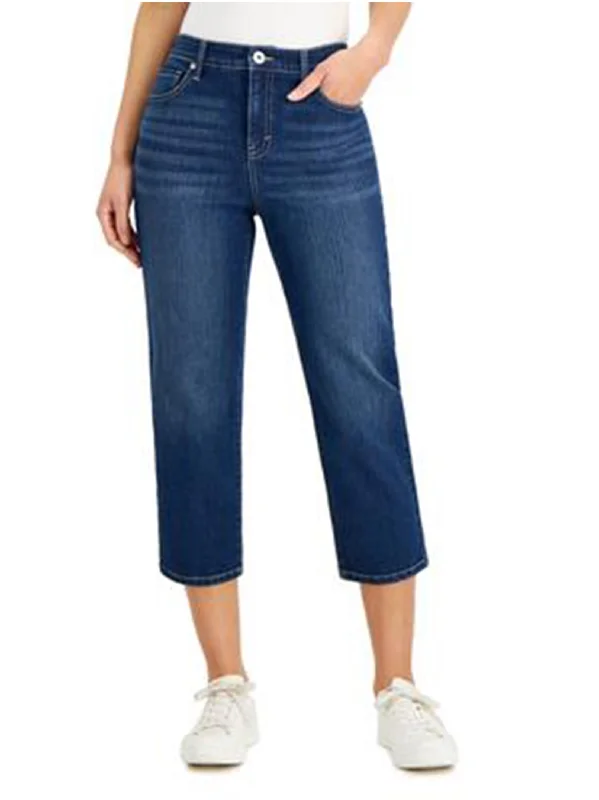 Women's High Rise & Cropped Washed Jeans,Blue