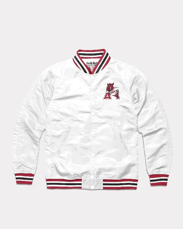 Arkansas Leaning Hog White Varsity Jacket