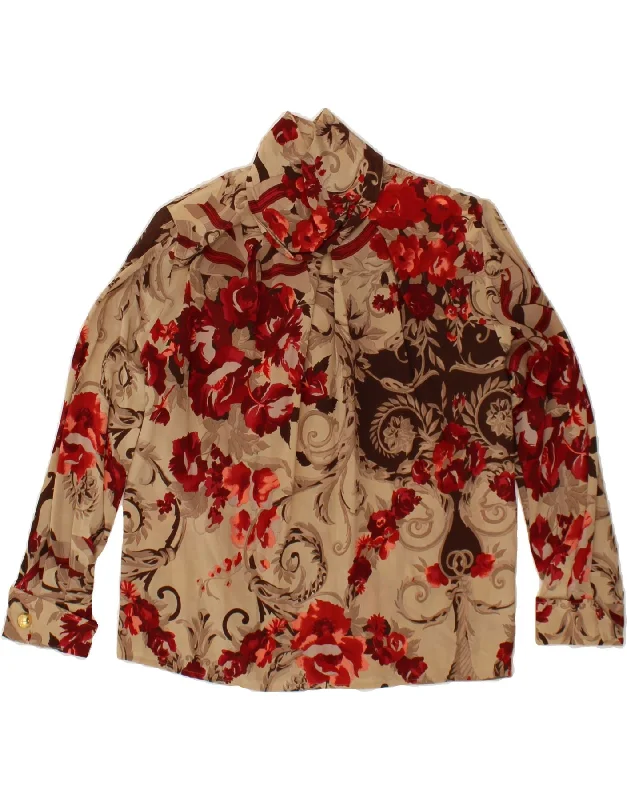 GIANFRANCO FERRE Womens Shirt Blouse UK 14 Large Brown Floral Silk