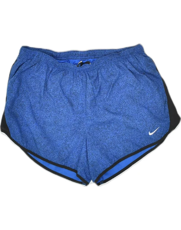 NIKE Womens Dri Fit Sport Shorts UK 14 Medium Blue Spotted Nylon