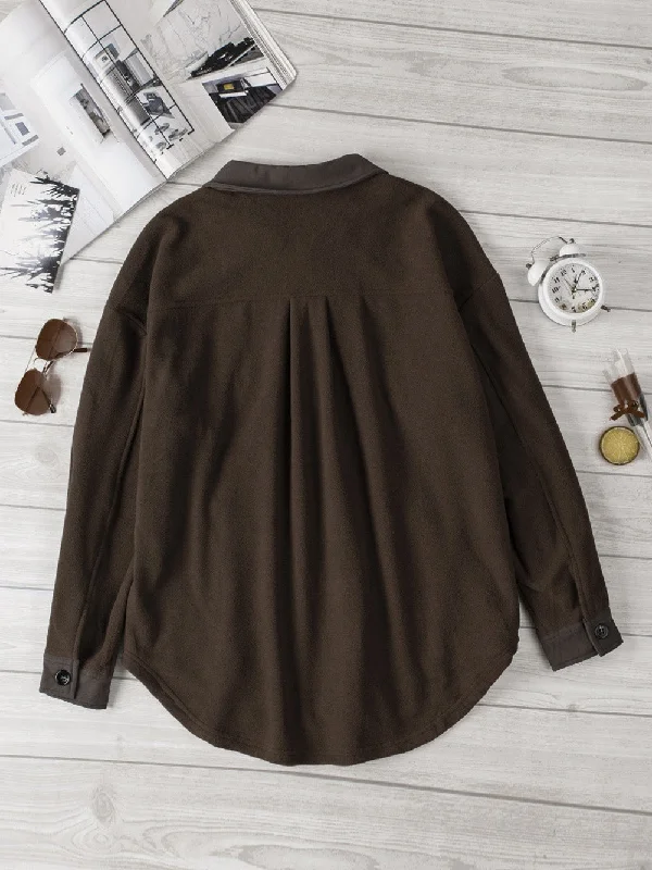 Relaxed Fit Brown Fleece Shirt Jacket