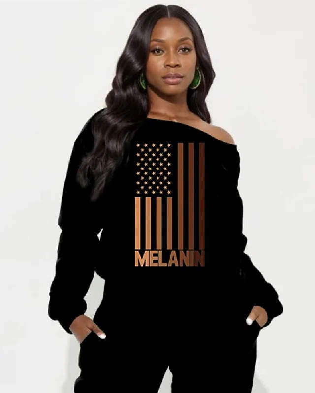 Melanin Long-Sleeved Off-Shoulder Sweatshirt