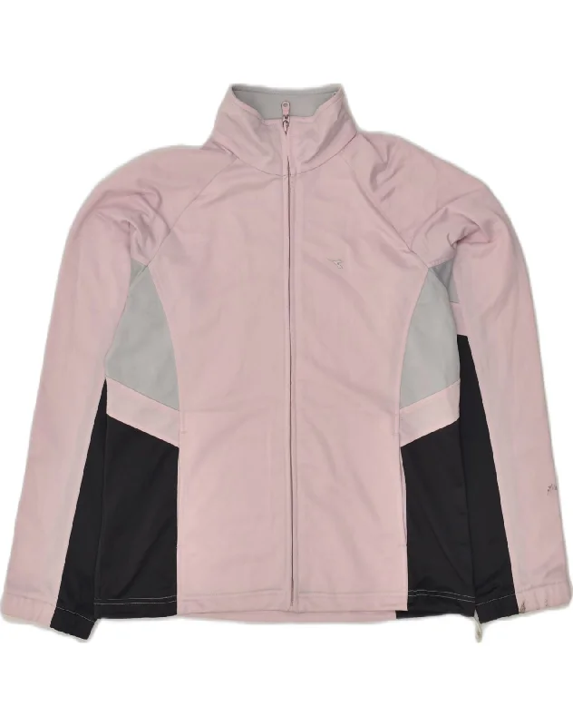 DIADORA Womens Loose Fit Tracksuit Top Jacket UK 10 Small Pink Colourblock