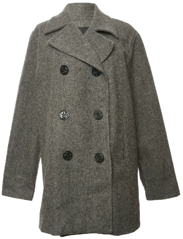 Double Breasted Dark Grey Peacoat - L