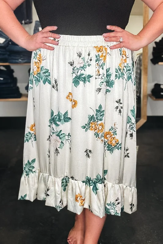 Cream Floral Skirt- Curvy