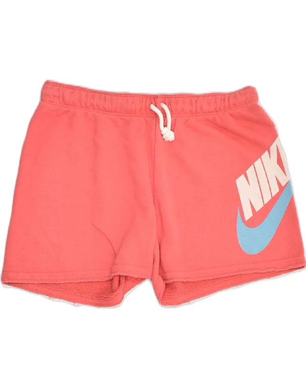 NIKE Womens Graphic Sport Shorts UK 12 Medium Orange Cotton