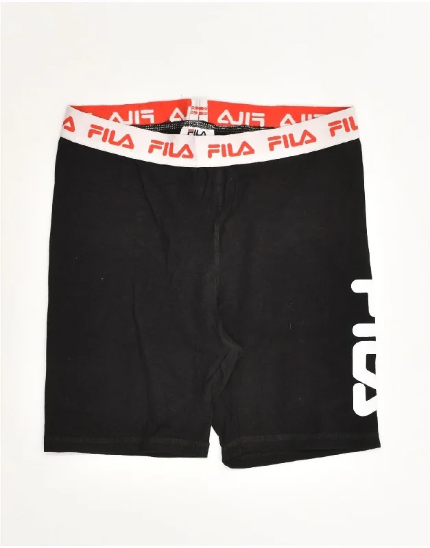 FILA Womens Graphic Sport Shorts UK 12 Medium Black Cotton