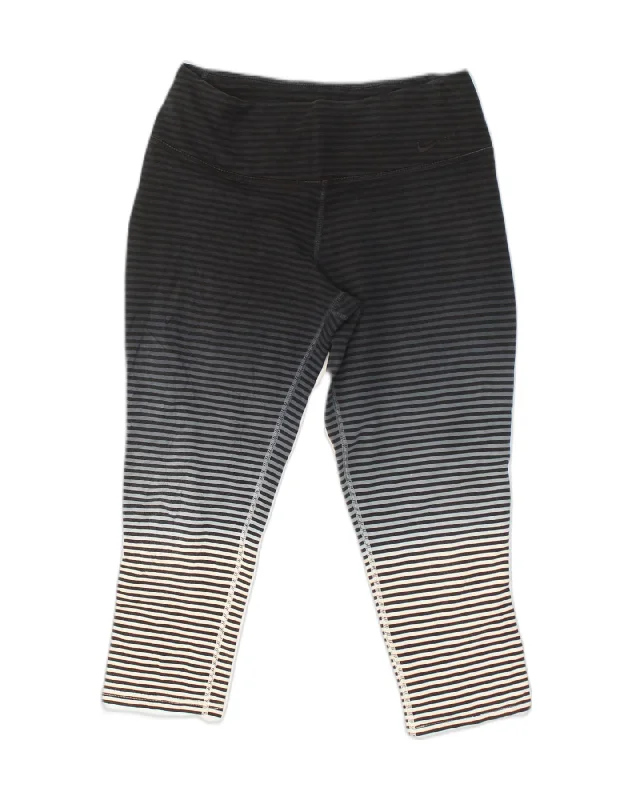 NIKE Womens Dri Fit Capri Leggings Small Black Pinstripe Cotton