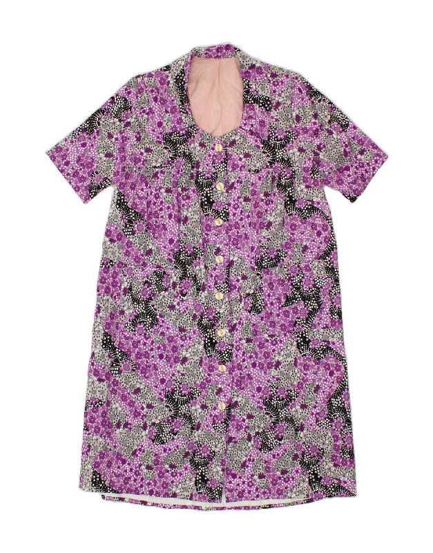 VINTAGE Womens Shirt Dress UK 14 Large Purple Floral