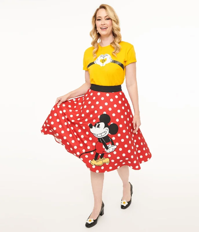 Disney Mickey & Friends Collection by Unique Vintage Red & White Polka Dot Mickey Mouse Vivien Swing Skirt