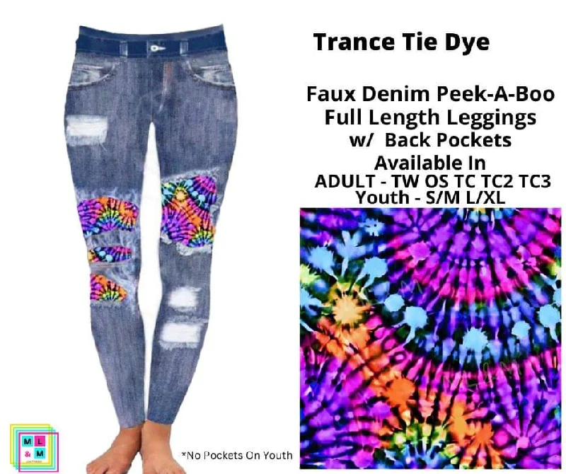 Trance Tie Dye Faux Denim Full Length Peekaboo Leggings