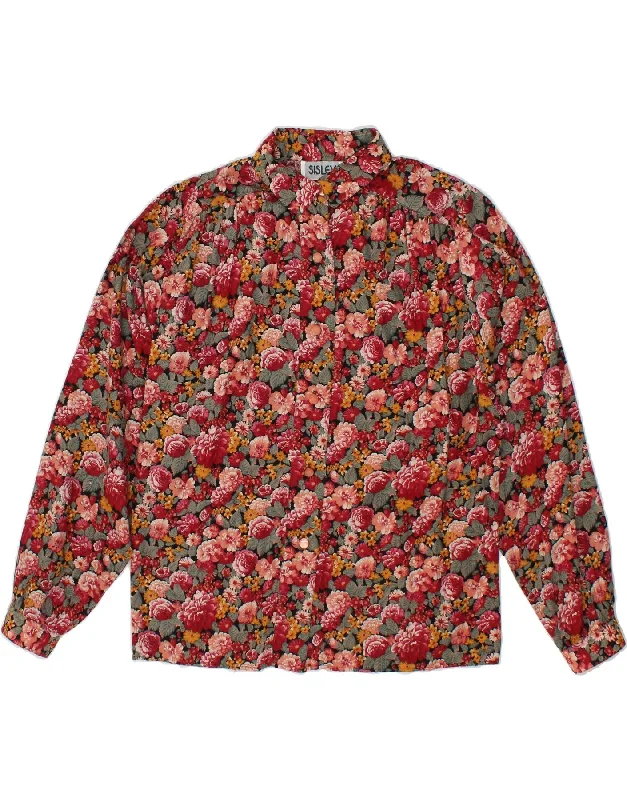 SISLEY Womens Shirt Blouse UK 12 Medium Red Floral Cotton