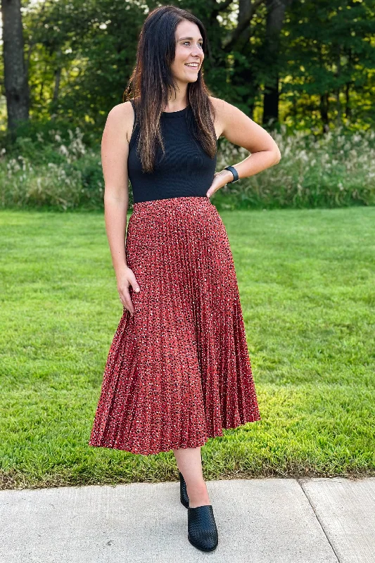 Burnt Red Pleated Skirt