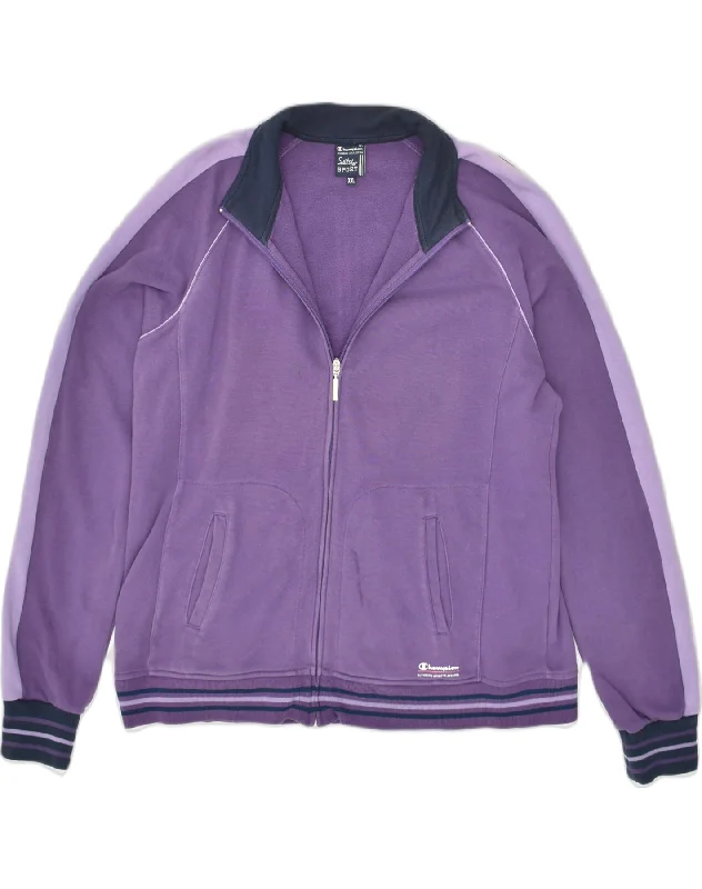 CHAMPION Womens Tracksuit Top Jacket UK 20 2XL Purple Colourblock Cotton