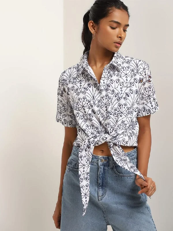 LOV White Embroidered Cotton Shirt