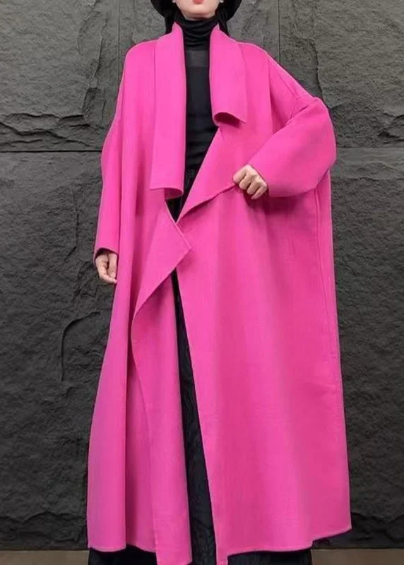 Style Pink Peter Pan Collar Woolen Maxi Coat Spring