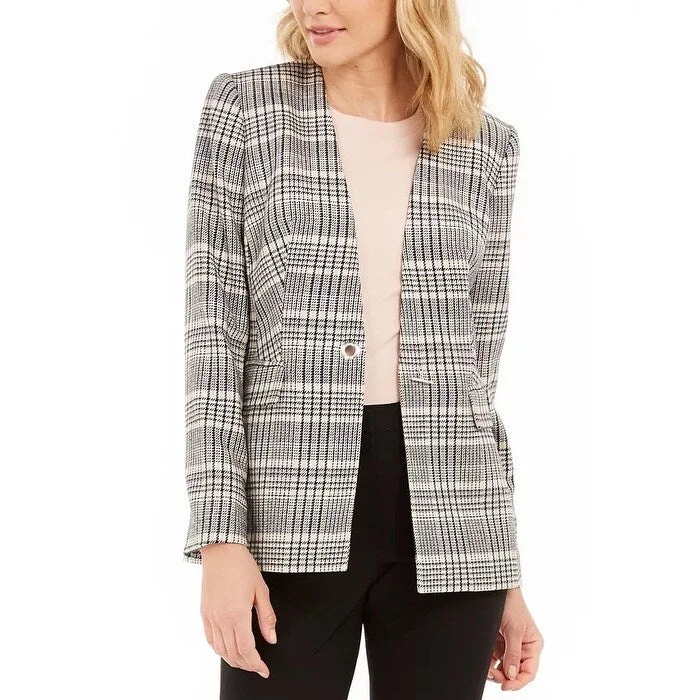 Calvin Klein Women's Collarless Plaid Blazer Pink Size 4