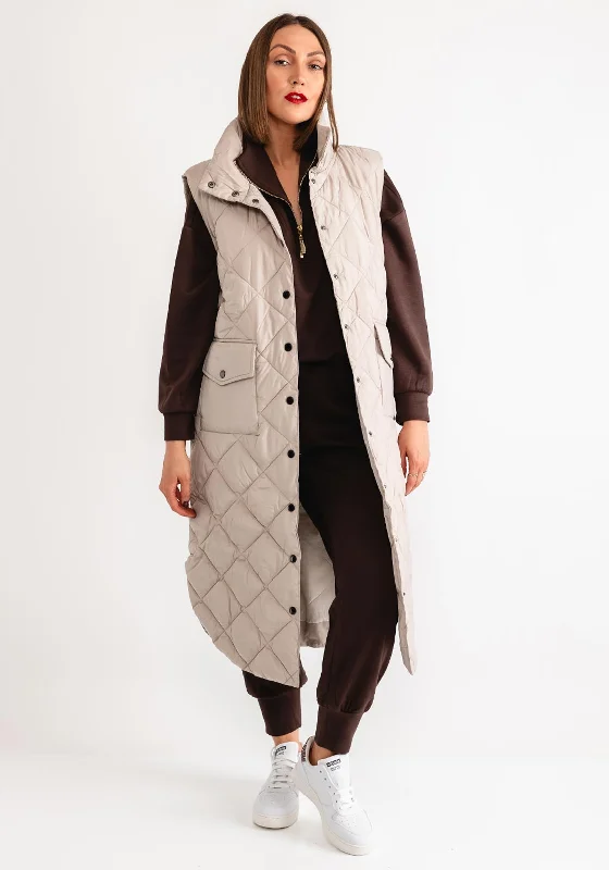 Freequent Long Quilted Gilet, Taupe