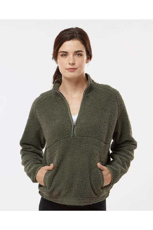 Boxercraft Womens Everest 1/4 Zip Sweatshirt w/ Pouch Pocket - Olive Green - Closeout