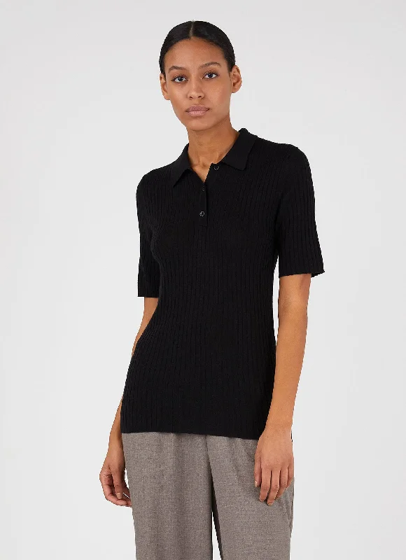 Women's Merino Silk Polo in Black