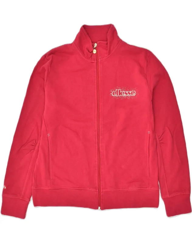 ELLESSE Womens Tracksuit Top Jacket UK 14 Medium Red Cotton