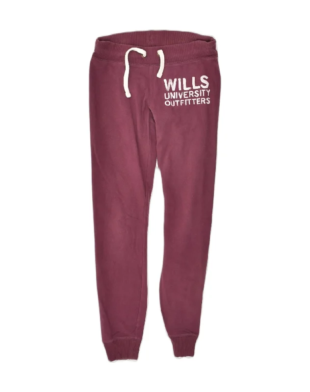 JACK WILLS Womens Graphic Tracksuit Trousers Joggers UK 8 Small  Maroon