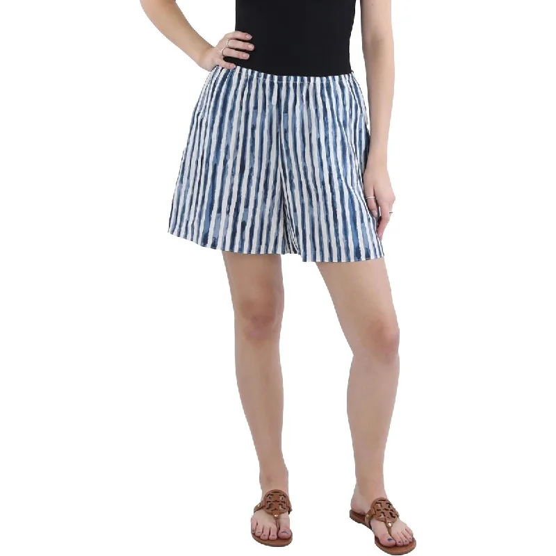 Womens Striped Elastic Waist Casual Shorts