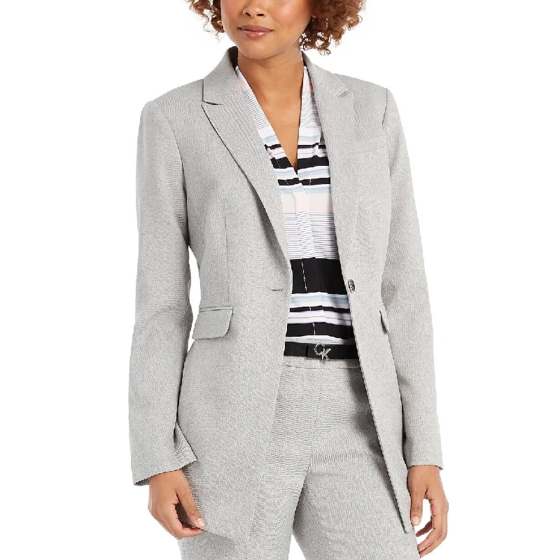 Calvin Klein Women's One Button Twill Blazer Silver Size 10