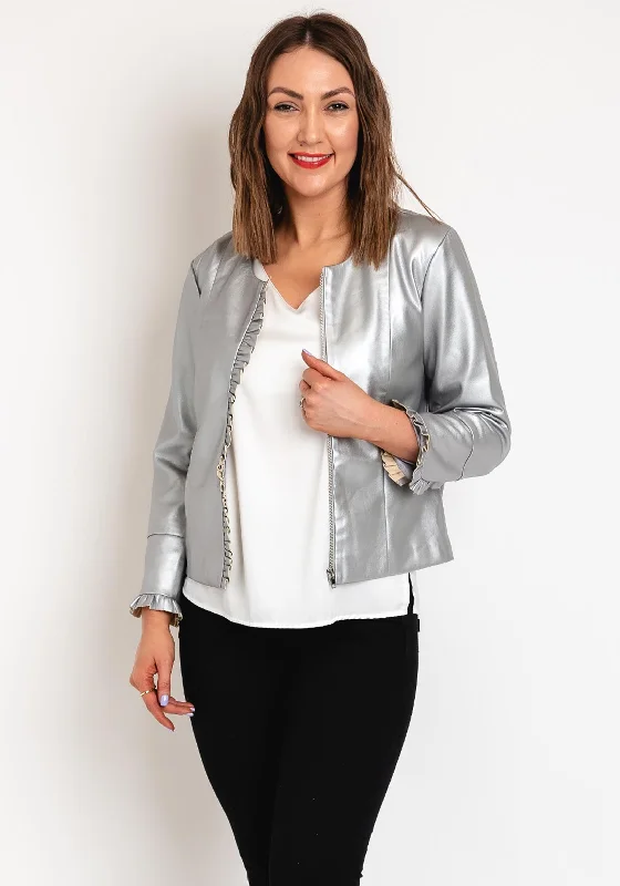 Malissa J Frill Trim Jacket, Silver