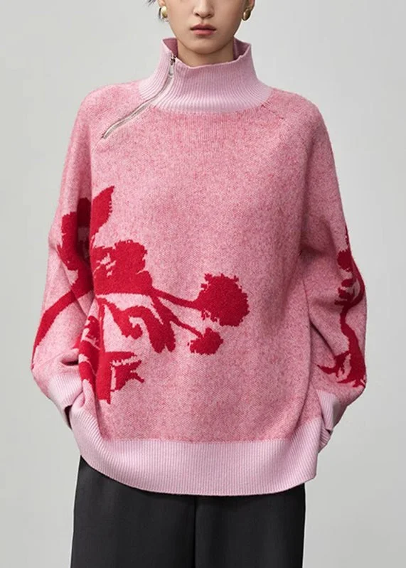 Original Design Pink Turtleneck Thick Wool Knit Sweaters Winter