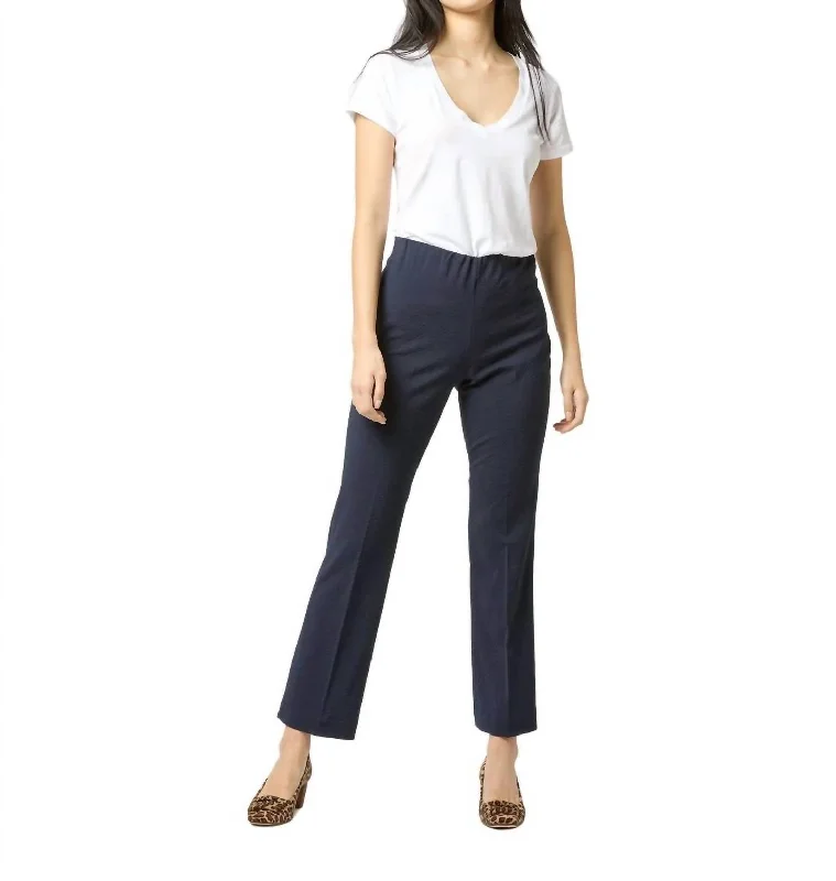 Faye Flare Cropped Pant In Navy Stretch Wool Seersucker