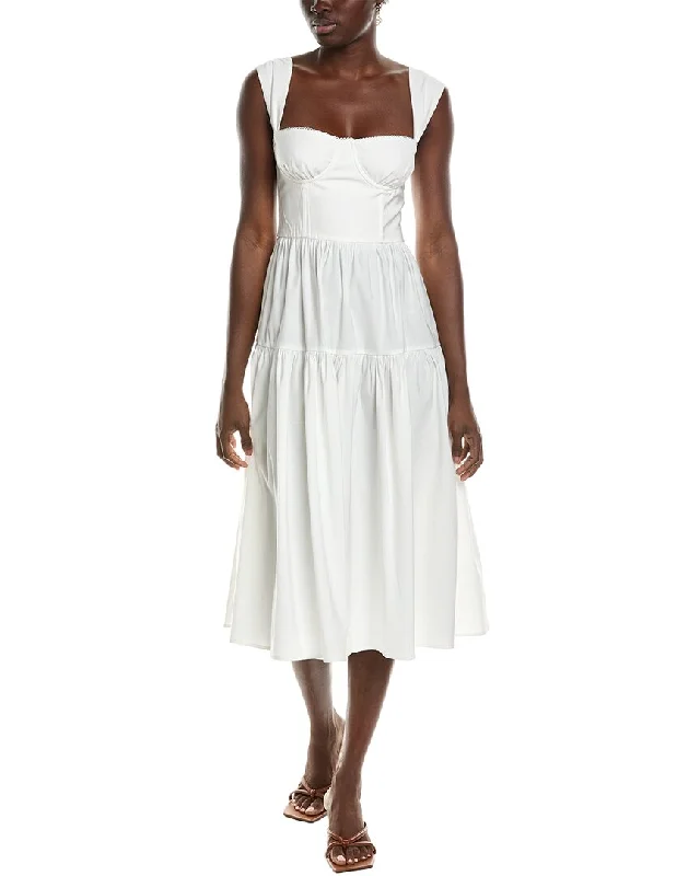 WeWoreWhat Strap Corset Linen-Blend Midi Dress